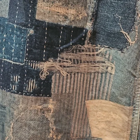 Free People Illusions Patchwork Printed Jeans Barrel Leg Relaxed Indigo 27 NWT - Picture 8 of 15